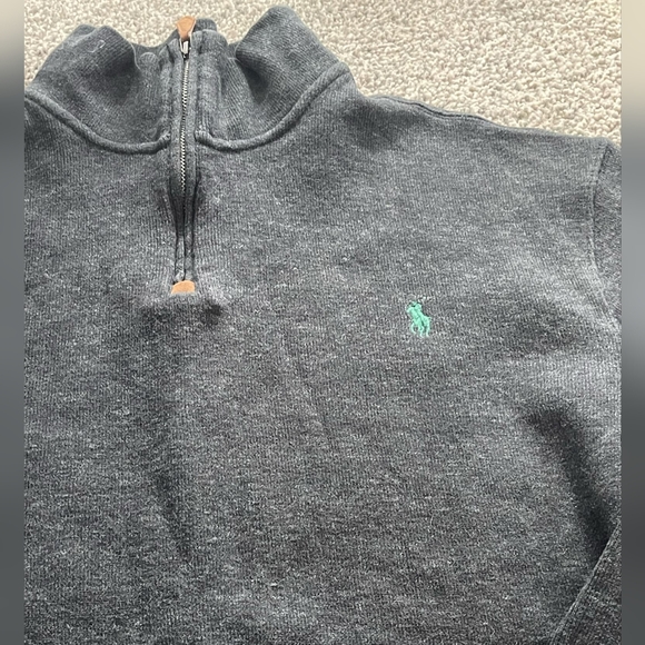 Polo Ralph Lauren Mens Grey Quarter Zip Sweater With Green Logo Size Xl - Picture 3 of 4